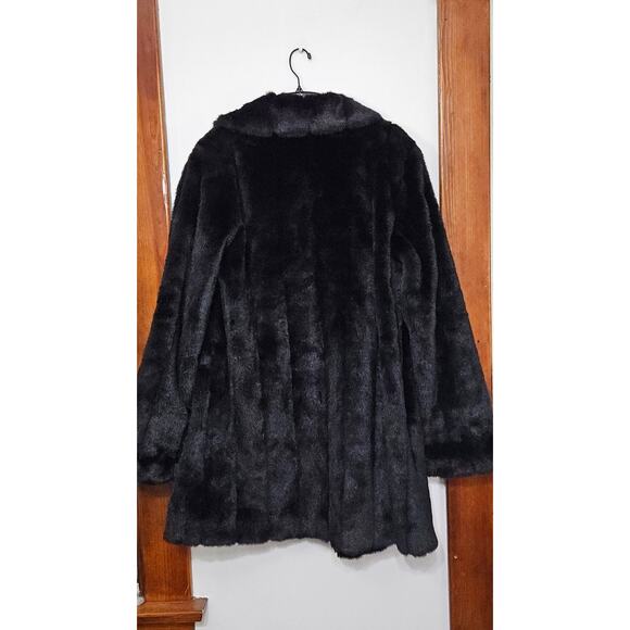 Dennis Basso Faux Fur Mink Black Coat Women Size Large Collared Pockets Mobwife - Picture 11 of 12